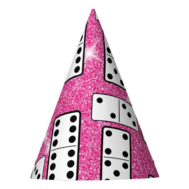 Domino Pieces Dominoes Board Game Pink Glitter Party Hat (Front)