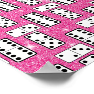 Domino Pieces Dominoes Board Game Pink Glitter Poster