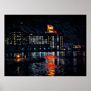 Domino  Sugars at Night, Inner Harbour, Baltimore, Poster