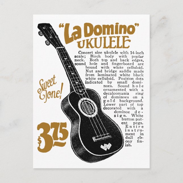 Domino Uke Ad Postcard (Front)