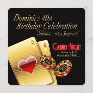 Dom's Vegas Casino Night 40th Birthday Party Invitation