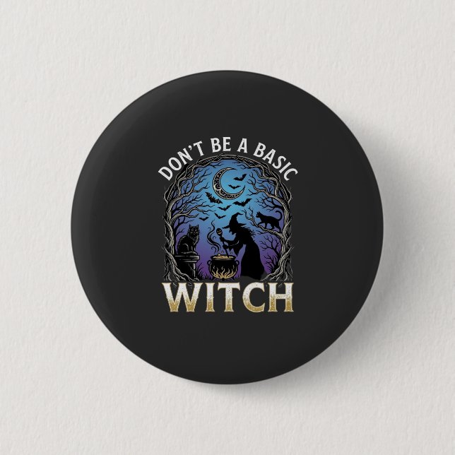 Don Be Basic Witch Halloween Cauldron Black Cats 6 Cm Round Badge (Front)