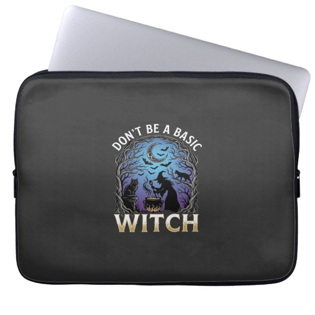 Don Be Basic Witch Halloween Cauldron Black Cats Laptop Sleeve (Front)