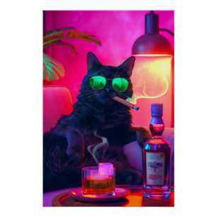 Don Gatto's Nightcap   Fancy Cat Drinking Whiskey Poster