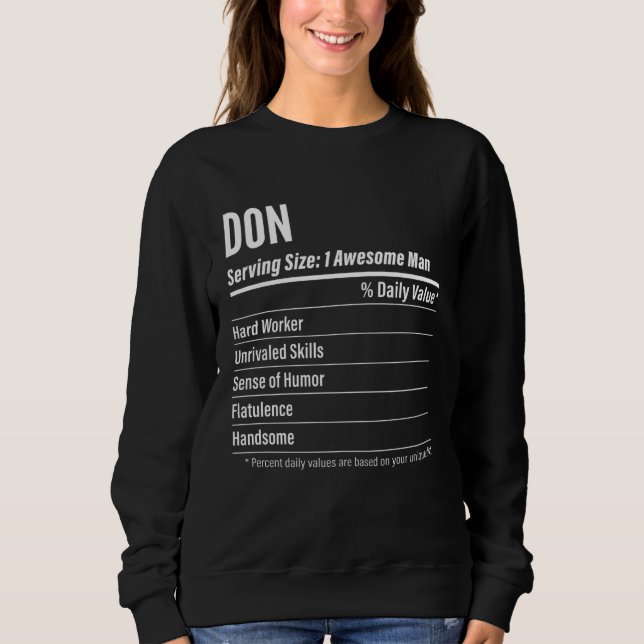Don  Nutritional Facts Serving Size Calories Sweatshirt (Front)