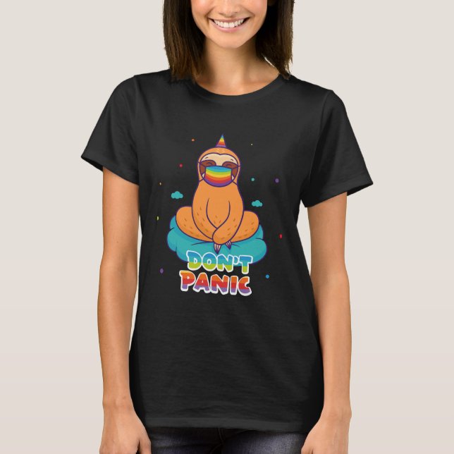Don Panic Sloth With Mask Rainbow On The Cloud T-Shirt (Front)