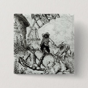 Don Quixote and the Windmills 15 Cm Square Badge