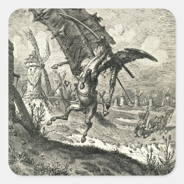Don Quixote and the Windmills Square Sticker (Front)