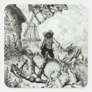 Don Quixote and the Windmills Square Sticker