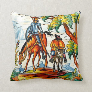 Don Quixote Cervantes Antique Majolica Pottery Art Cushion