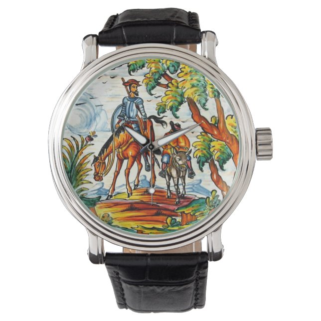 Don Quixote Cervantes Antique Vintage Majolica Art Watch (Front)