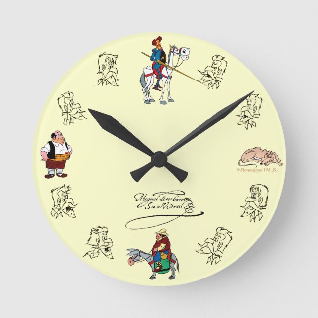 DON QUIXOTE Friends and sketches, by Cervantes Round Clock (Front)