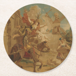 Don Quixote Guided by Folly, 18th century tapestry Round Paper Coaster