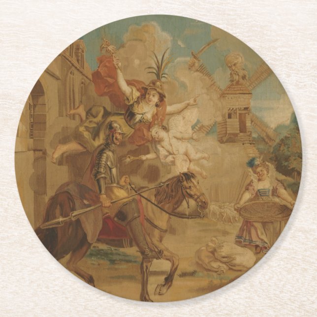 Don Quixote Guided by Folly, 18th century tapestry Round Paper Coaster (Front)