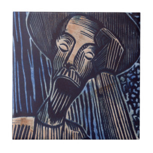 Don Quixote in Blue and Rust Ceramic Tile