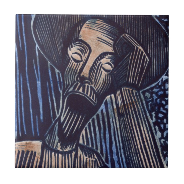 Don Quixote in Blue and Rust Ceramic Tile (Front)