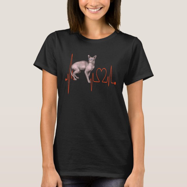 Don Sphynx Cat Heartbeat EKG  I Love My Hairless C T-Shirt (Front)