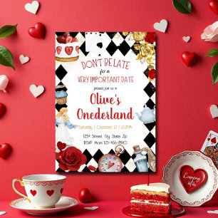 “Don’t Be Late” Alice in ONEderland First Birthday Invitation