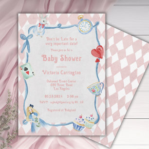 Don’t Be Late Alice in Wonderland Pink Baby Shower Invitation