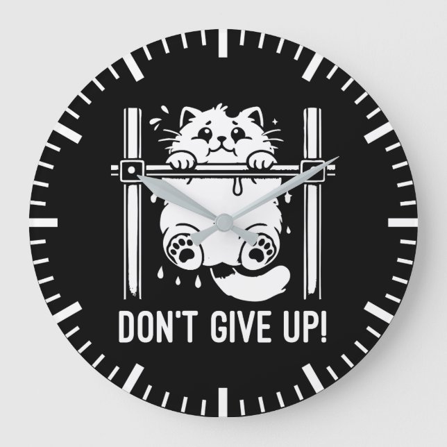 Don’t Give Up - Funny Gym Cat  Motivational Humour Large Clock (Front)