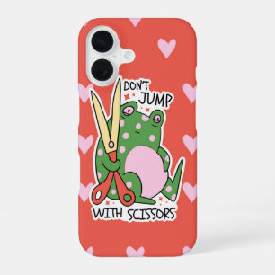 Don’t Jump With Scissors Frog Caution Chaos iPhone 16 Case