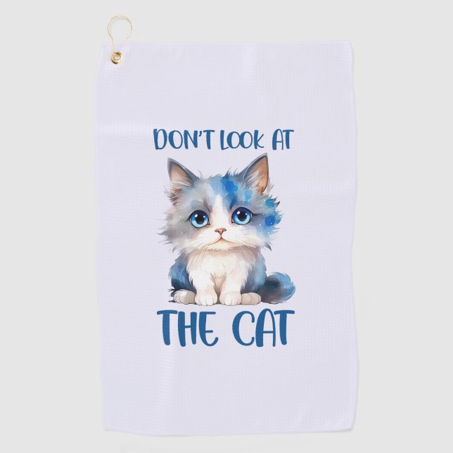 Don’t Look at the Cat – Adorable Bluish Kitten Golf Towel (Front)