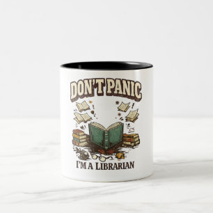 Don’t Panic I’m A Librarian Vintage Book Design Two-Tone Coffee Mug