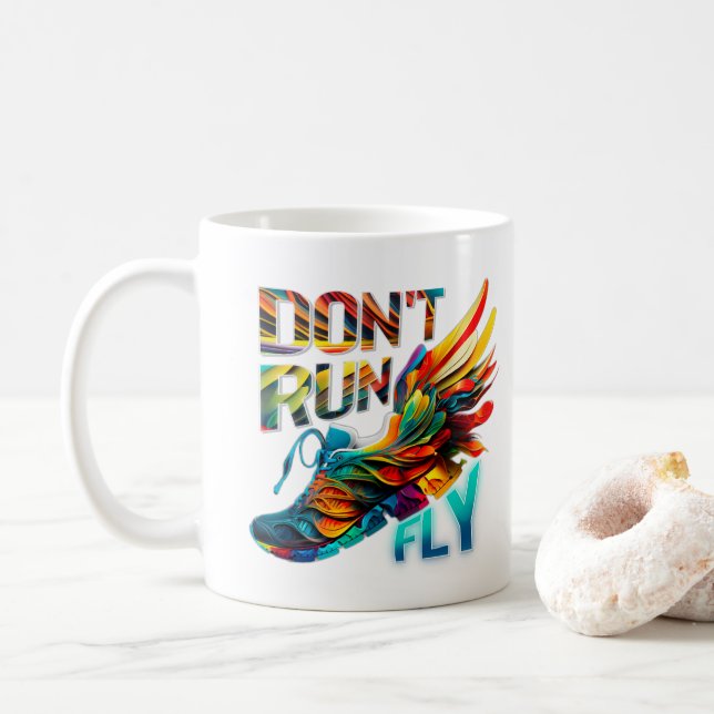 Don’t run, Fly | Neon Running shoe Coffee Mug (With Donut)