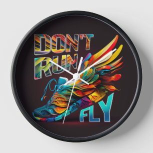 Don’t run, Fly   Neon Running shoe wall Clock