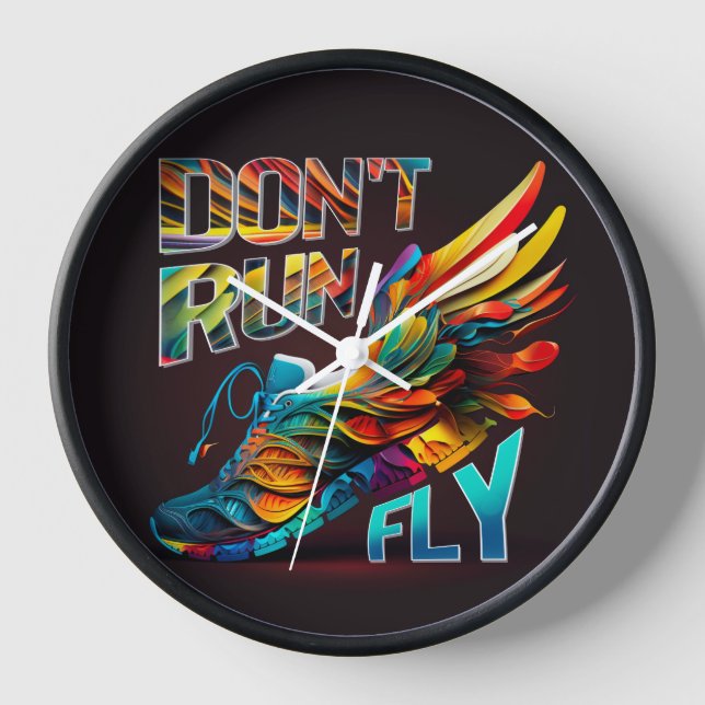 Don’t run, Fly | Neon Running shoe wall Clock (Front)