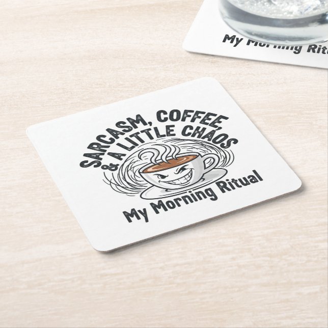 Don’t talk to me before caffeine square paper coaster (Angled)