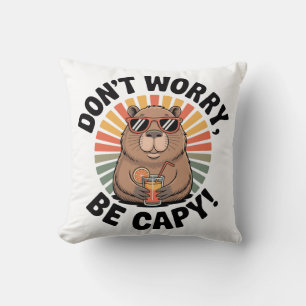 Don’t Worry, Be Capy – Retro Chill Capybara Cushion