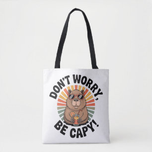 Don’t Worry, Be Capy – Retro Chill Capybara Tote Bag