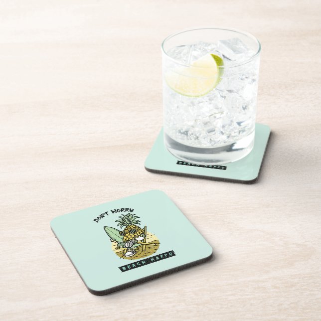 Don’t Worry Beach Happy – Funny Pineapple Surfer S Coaster (Right Side)
