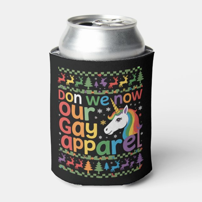 Don We Now Our Gay Apparel Unicorn Gay Christmas  Can Cooler (Can Front)