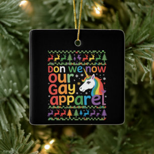 Don We Now Our Gay Apparel Unicorn Gay Christmas Ceramic Ornament