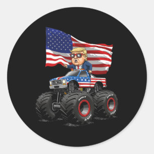 Donad Trump Monster Truck 4th Of July Usa Flag Fun Classic Round Sticker