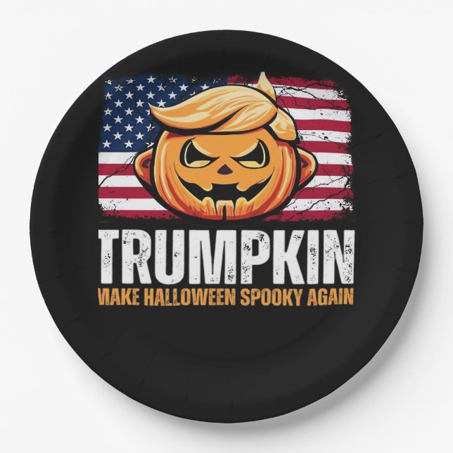 Donald Halloween - Trumpkin Make Halloween Spooky  Paper Plate (Front)