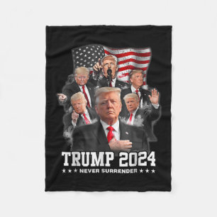 Donald J Trump 2024 Never Surrender Fleece Blanket