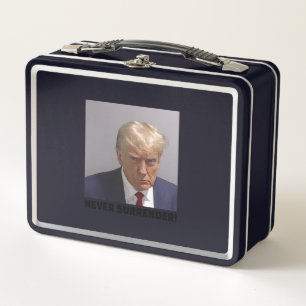 Donald J Trump Mug Shot - Never Surrender Long Sle Metal Lunch Box