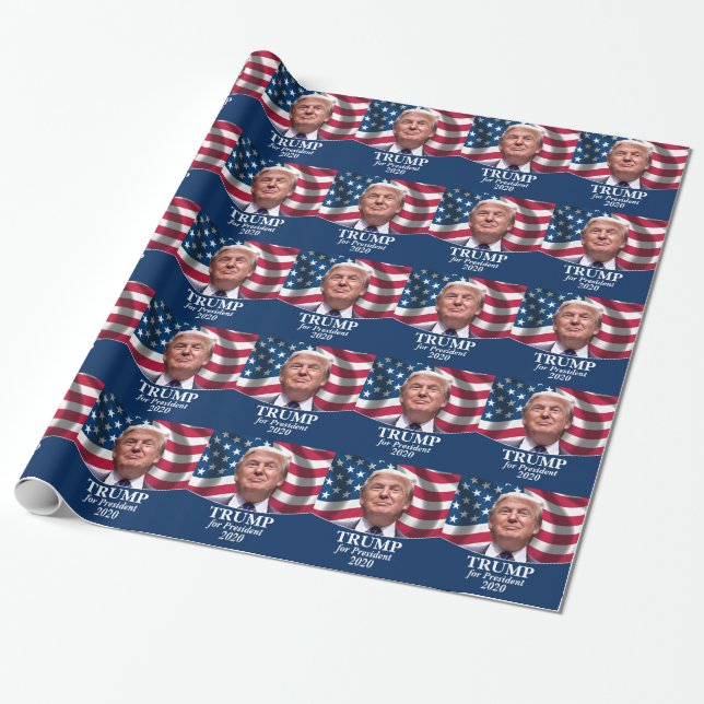Donald Trump 2020 - American Flag waving Wrapping Paper (Unrolled)