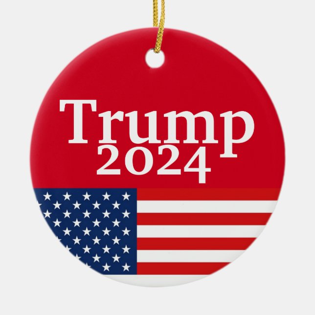Donald Trump 2024 American Flag on Red Ceramic Ceramic Ornament (Front)