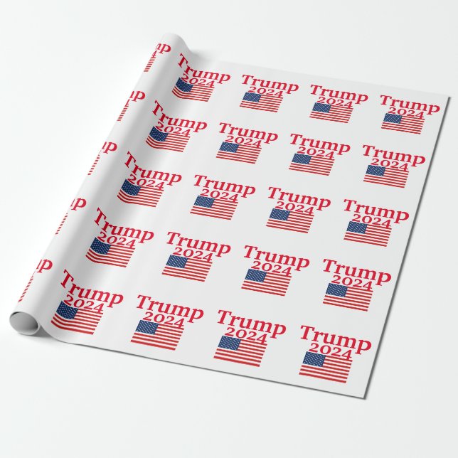 Donald Trump 2024 American Flag on White Wrapping Paper (Unrolled)