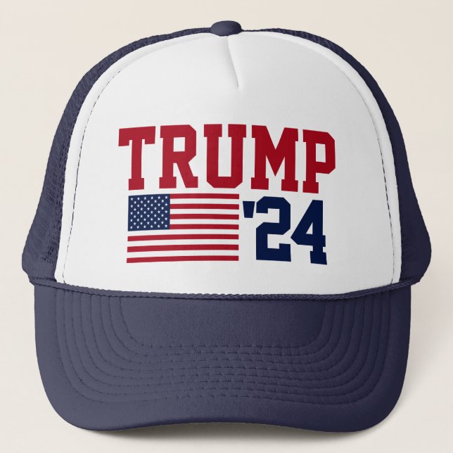 Donald Trump 2024 American Flag Trucker Hat (Front)