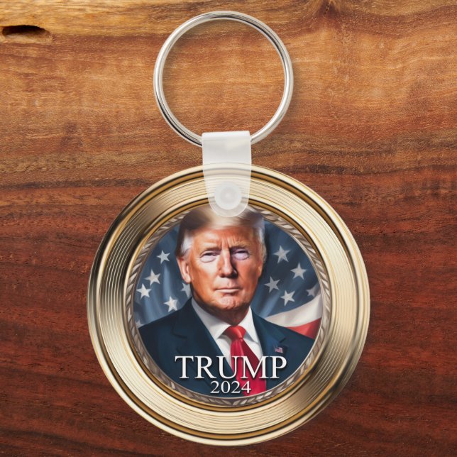Donald Trump 2024 Campaign Faux Gold Key Ring (Front)