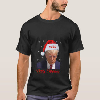 Donald Trump 2024 Mug Shot Trump Santa Hat Merry C T-Shirt