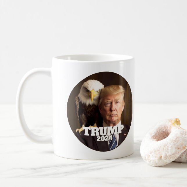 Donald Trump 2024 Photo - bald eagle on shoulder Coffee Mug (With Donut)
