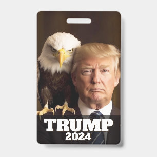 Donald Trump 2024 Photo - bald eagle on shoulder ID Badge
