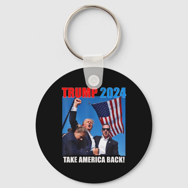Donald Trump 2024 Take America Back American Flag Key Ring (Front)