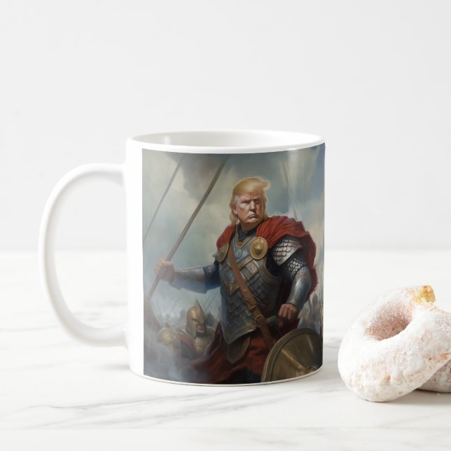 Donald Trump 2024 Viking Warrior Hero Funny AI Coffee Mug (With Donut)